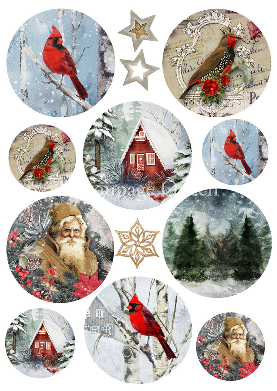 Cozy Winter Ornaments A3 Rice Paper Decoupage Queen