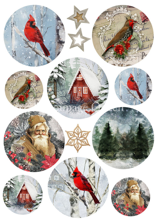 Cozy Winter Ornaments A3 Rice Paper Decoupage Queen
