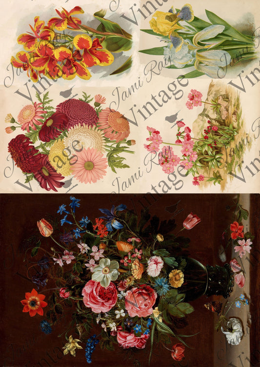 Hand Painted Floral A4 JRV Rice Paper