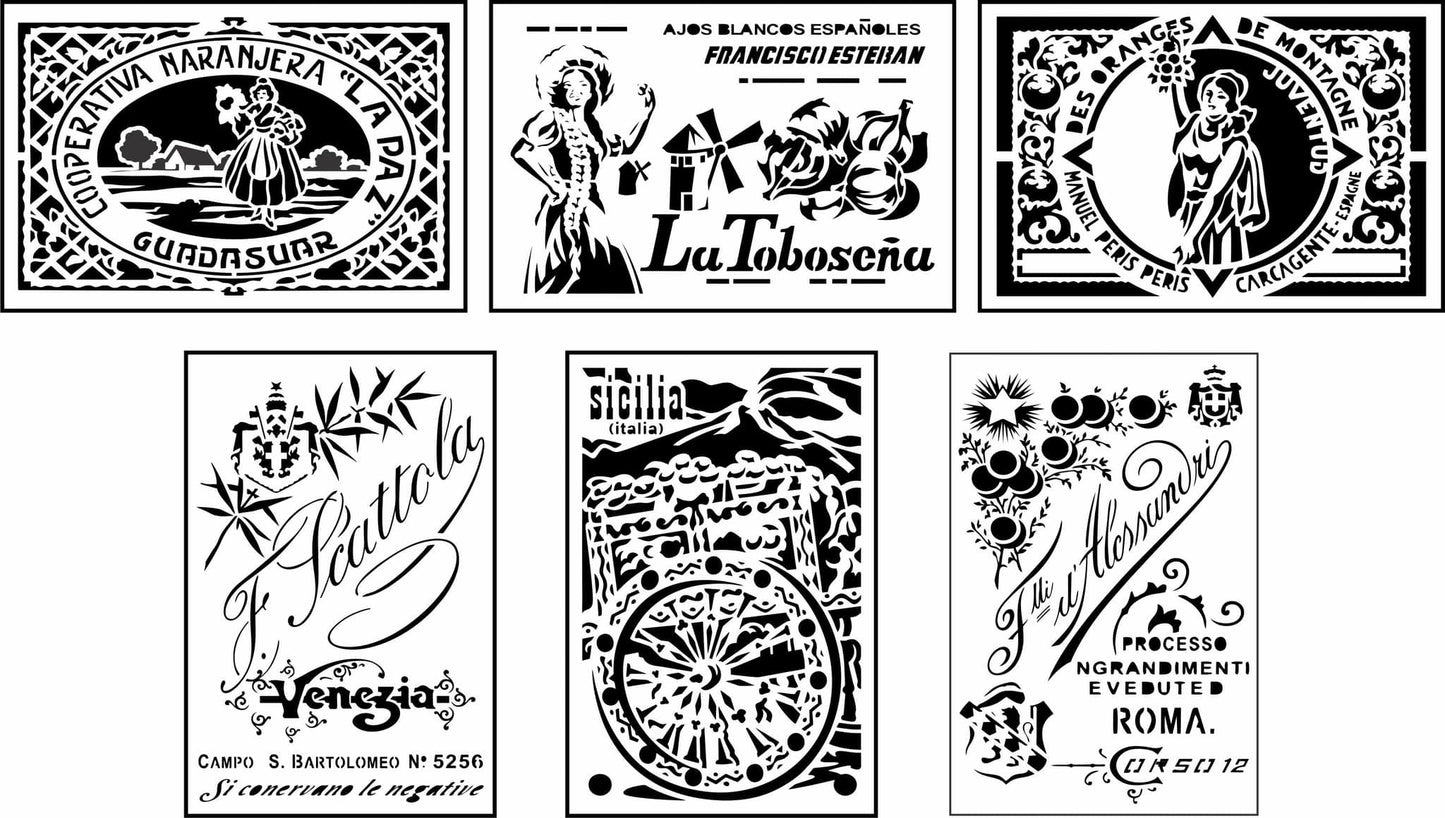 Italian Labels Mini Pack Stencils by JRV