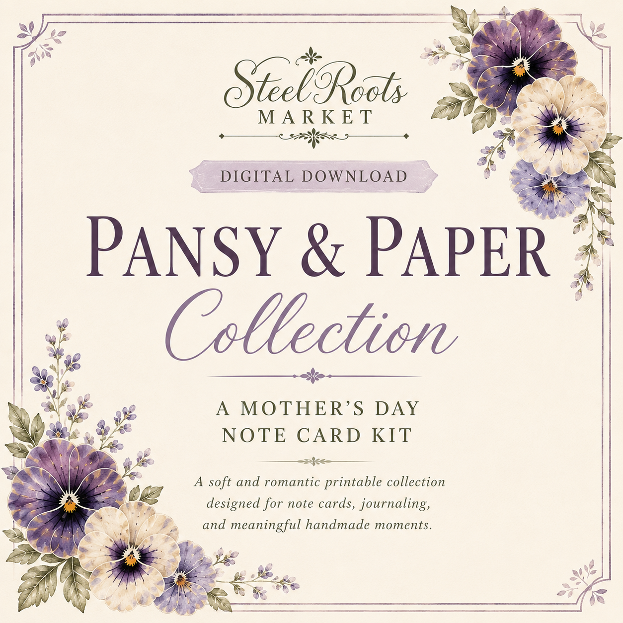The Pansy & Paper Collection – Printable Note Card Kit | Vintage Paper Craft Download