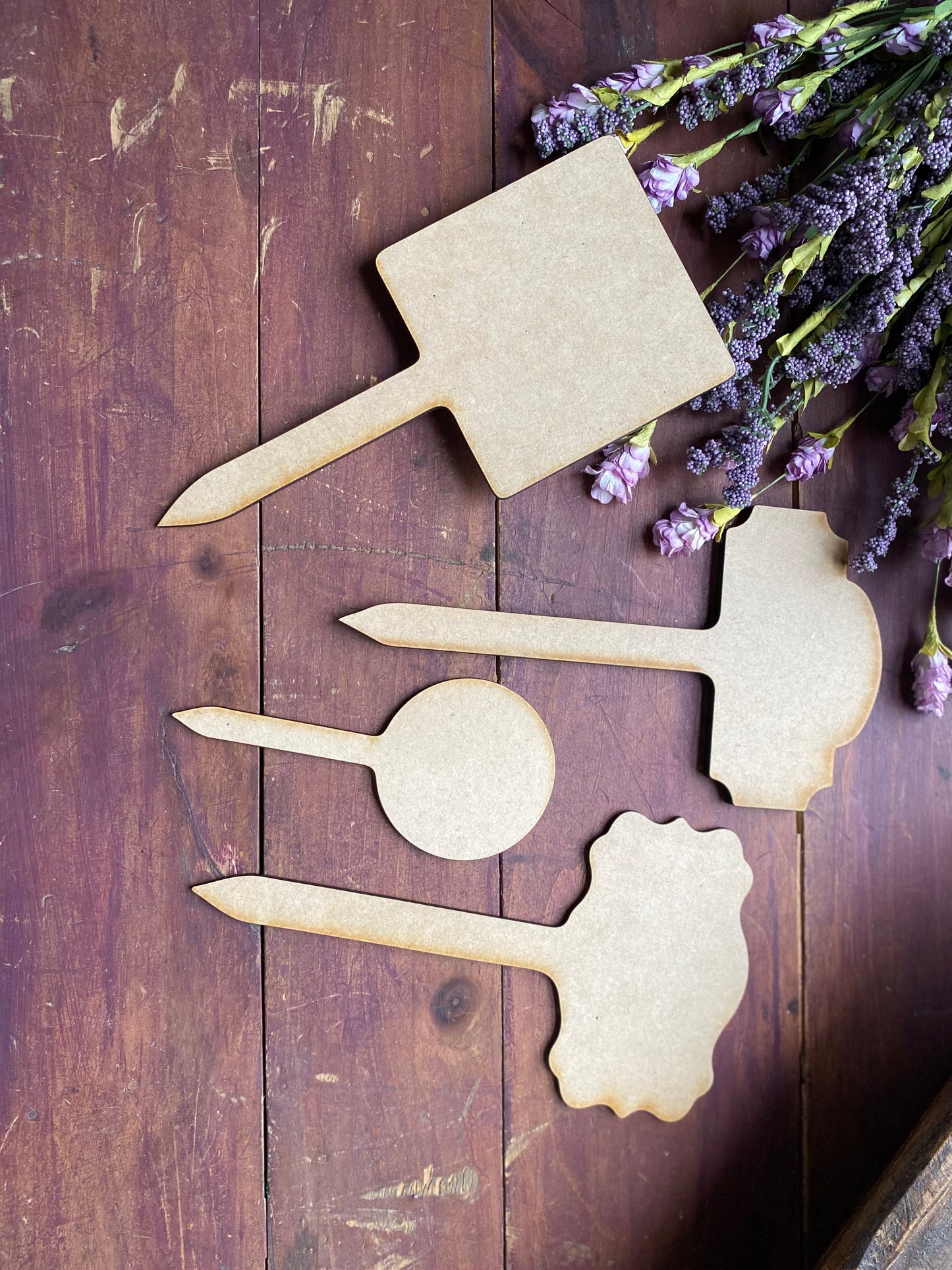 Decorative Garden Marker Set – 4-Piece Creative Stake Blanks (1/8” or 1/4” MDF) -DIY