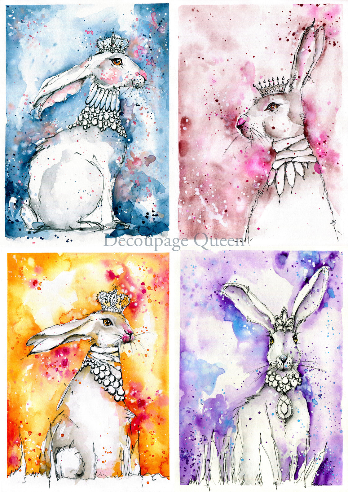 Hares 4 Pack- A4 Rice Paper Decoupage Queen - Toni Burt