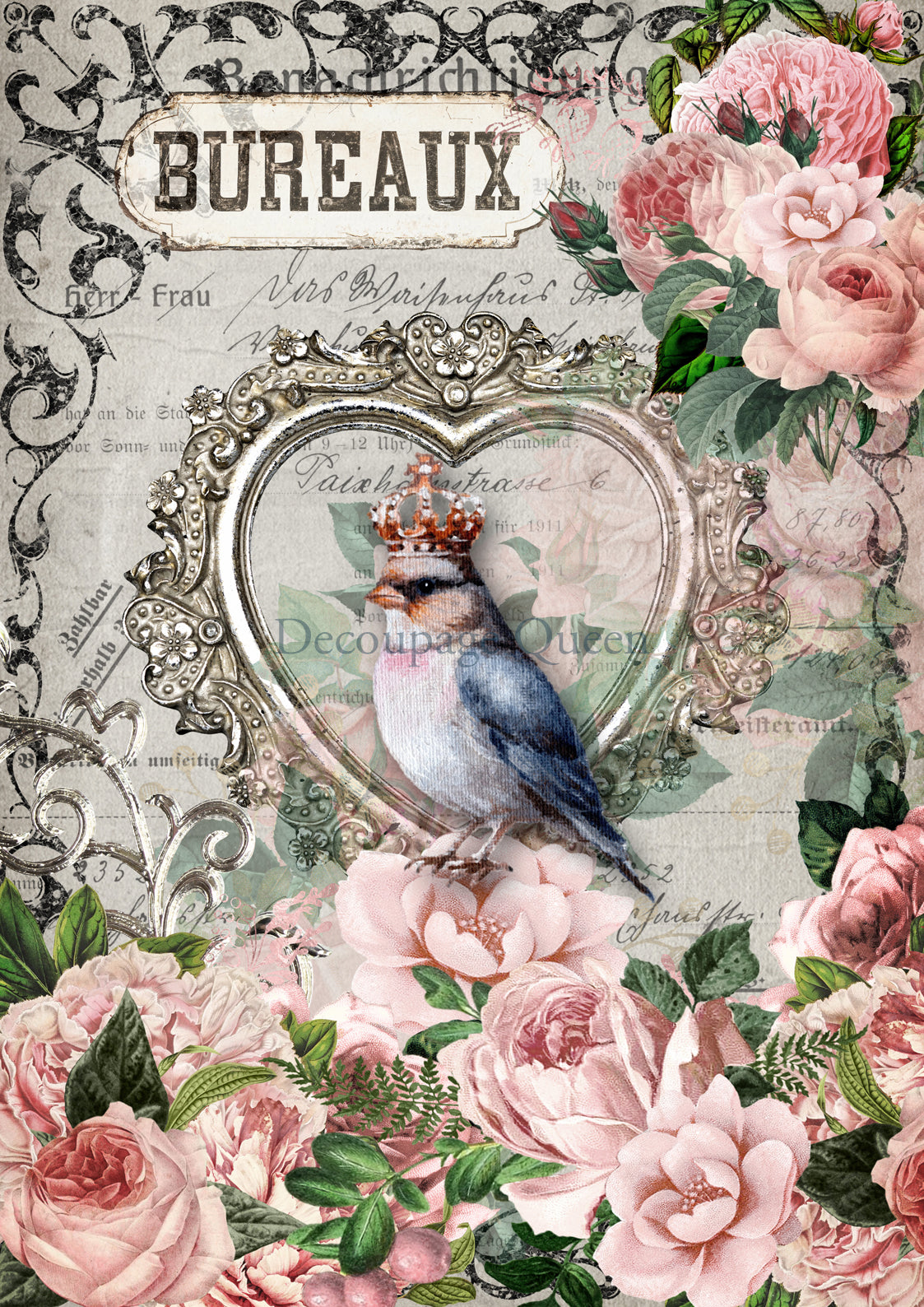 Crowned Lady A4 Rice Paper Decoupage Queen