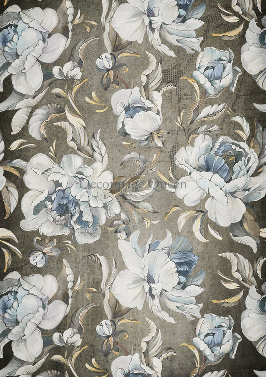 Blue Peonies A4 Rice Paper Decoupage Queen