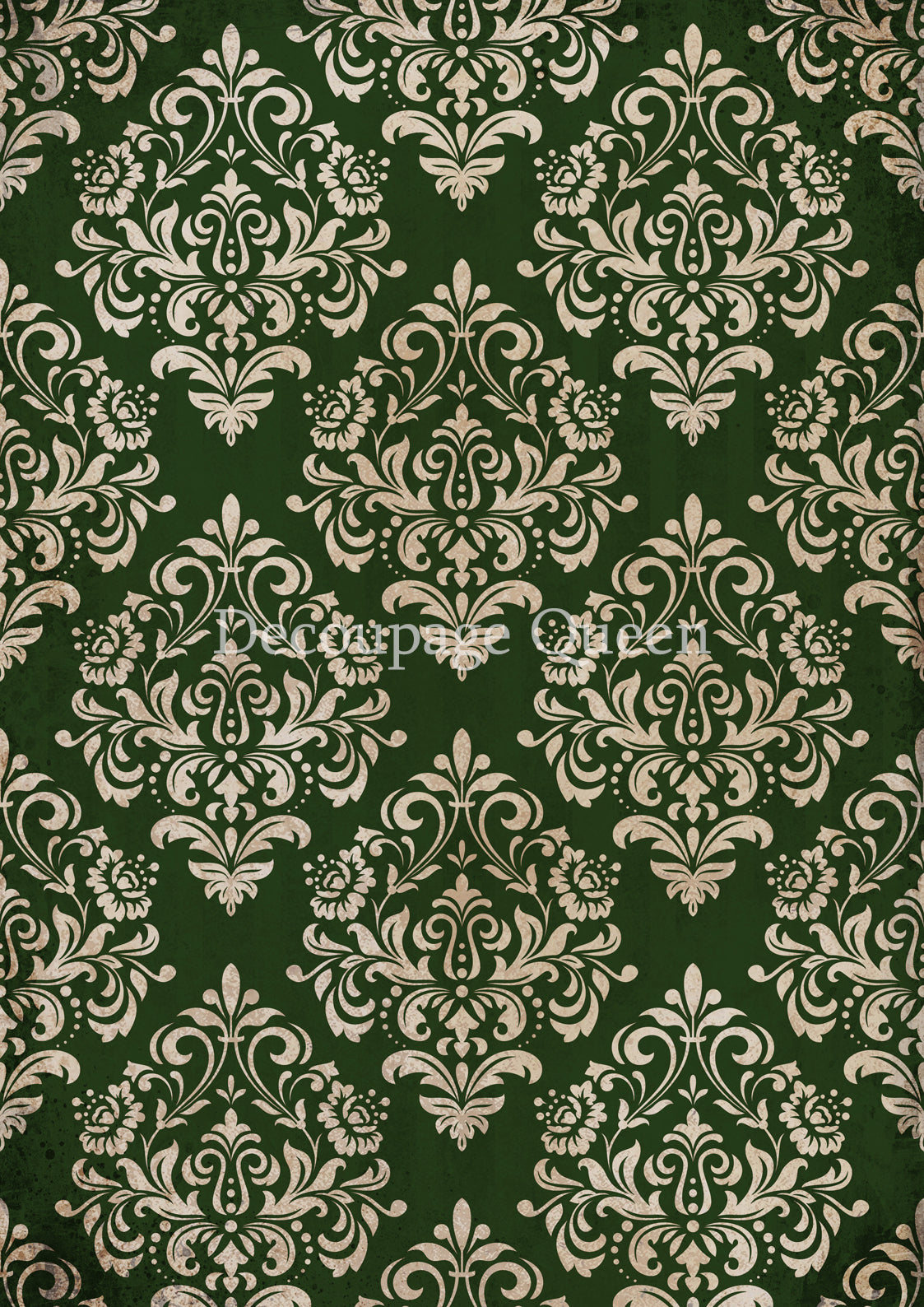 Christmas Green Damask A4 Rice Paper Decoupage Queen