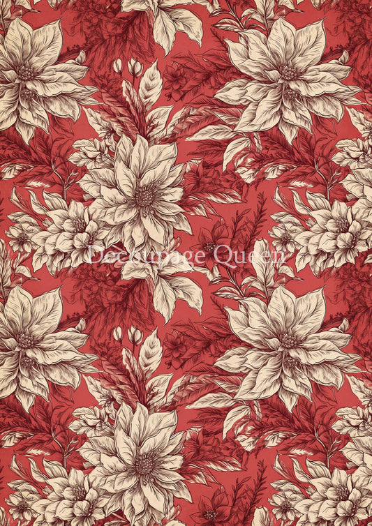 Vintage Poinsettia A3 Rice Paper Decoupage Queen
