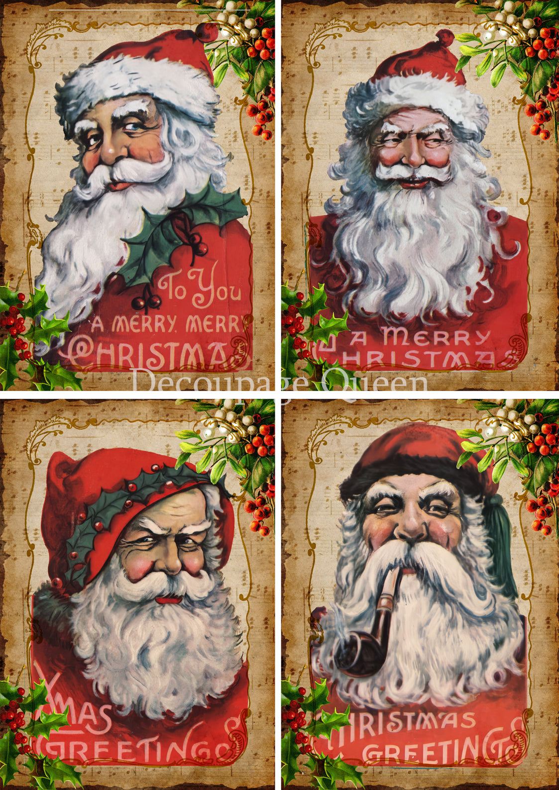 Old School Santas A4 Rice Paper Decoupage Queen