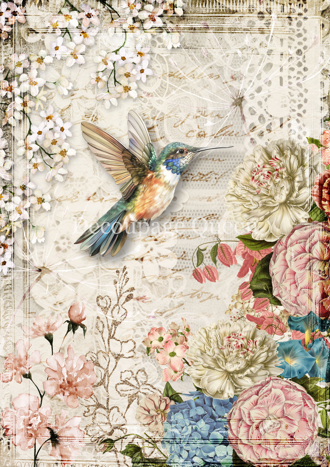 Flowers and Lace A4 Rice Paper Decoupage Queen