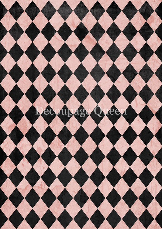 Pink and Black Harlequin A3 Decoupage Queen