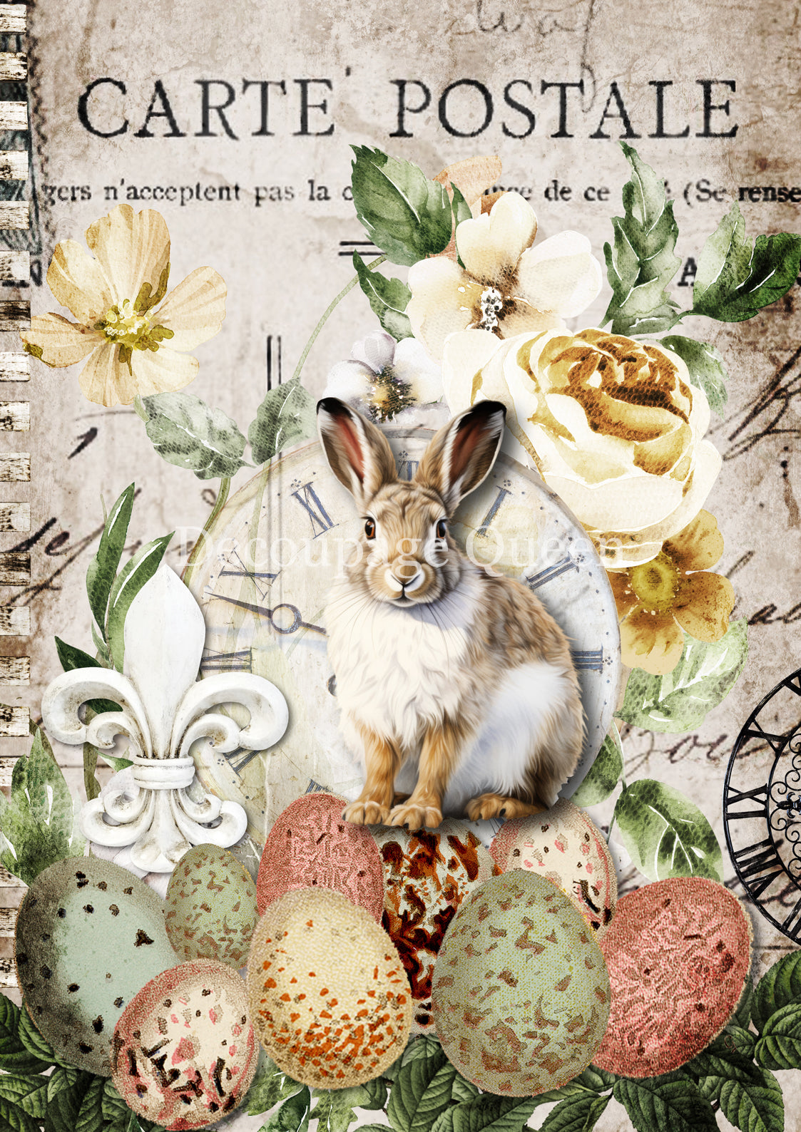 Easter Postcard A4 Rice Paper Decoupage Queen