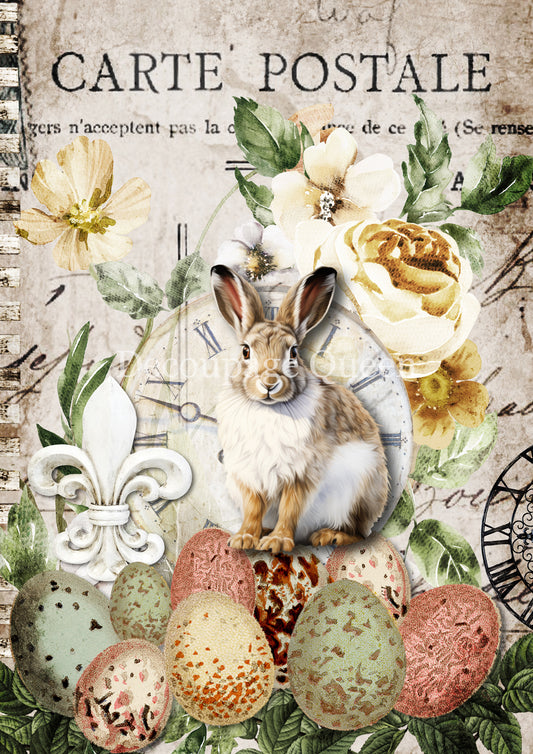 Easter Postcard A4 Rice Paper Decoupage Queen