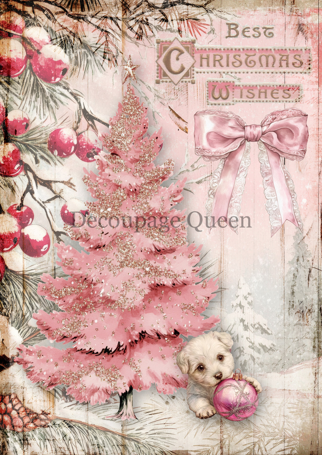 Best Christmas Wishes A4 Rice Paper Decoupage Queen