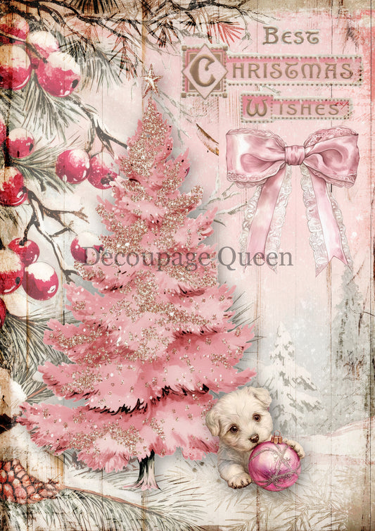 Best Christmas Wishes A4 Rice Paper Decoupage Queen