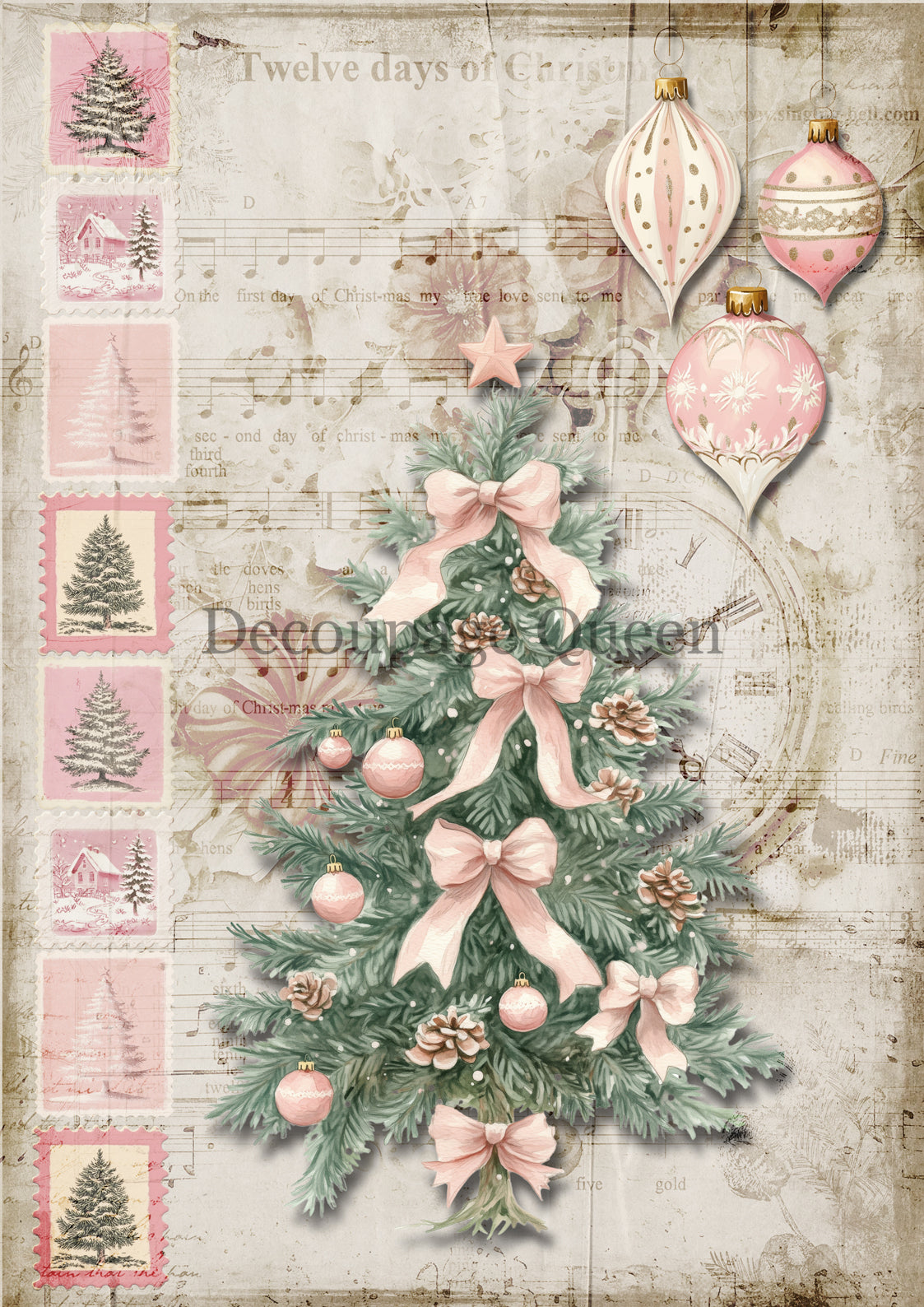 Pink Trimmings A4 Rice Paper Decoupage Queen