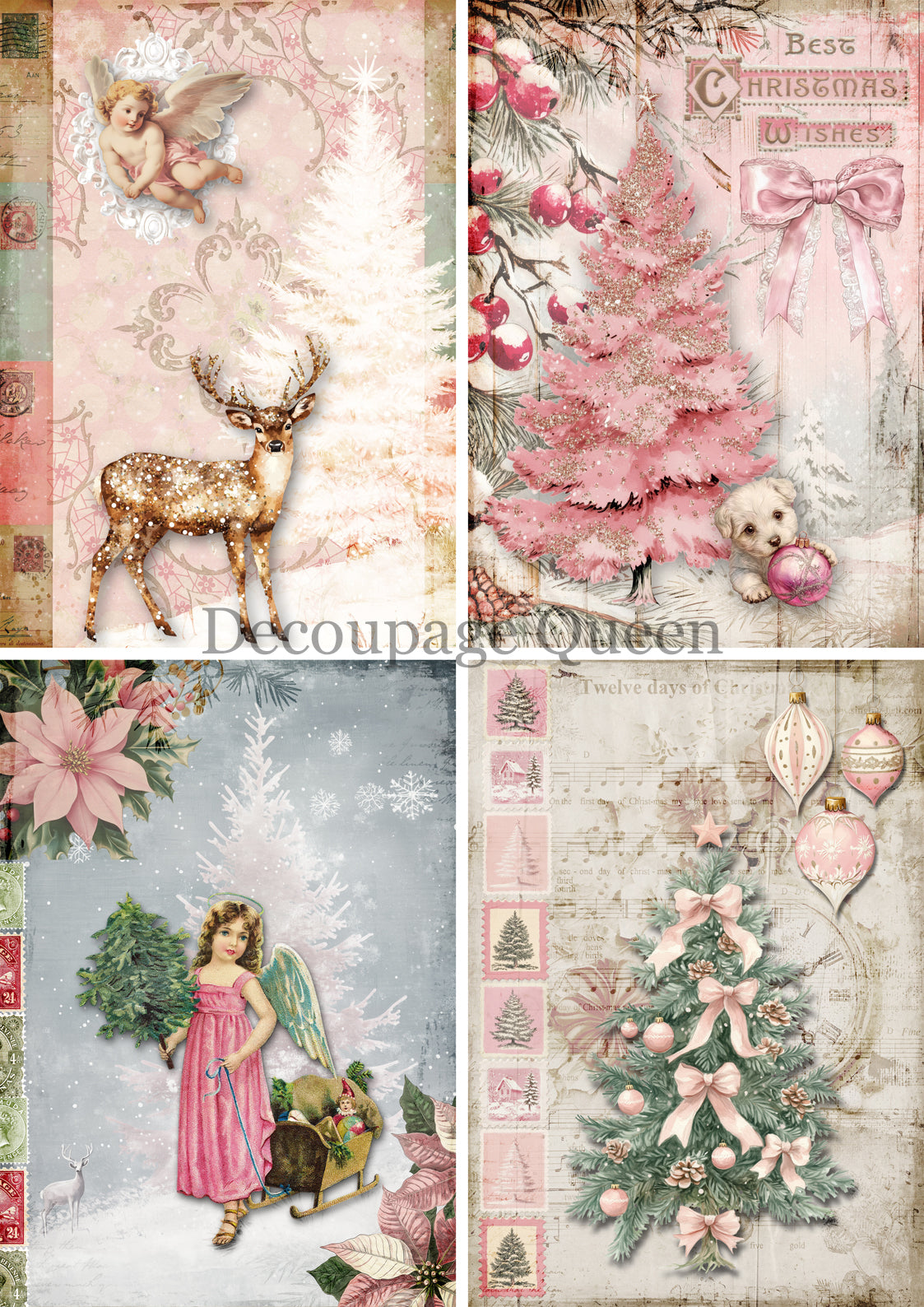 Pink Winter 4 Pack A3 Decoupage Queen