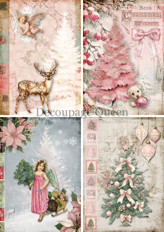 Pink Winter Four Pack A4 Rice Paper Decoupage Queen