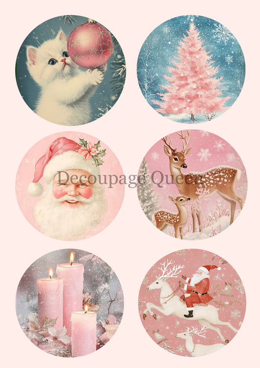 Pink Winter Ornaments A4 Rice Paper Decoupage Queen