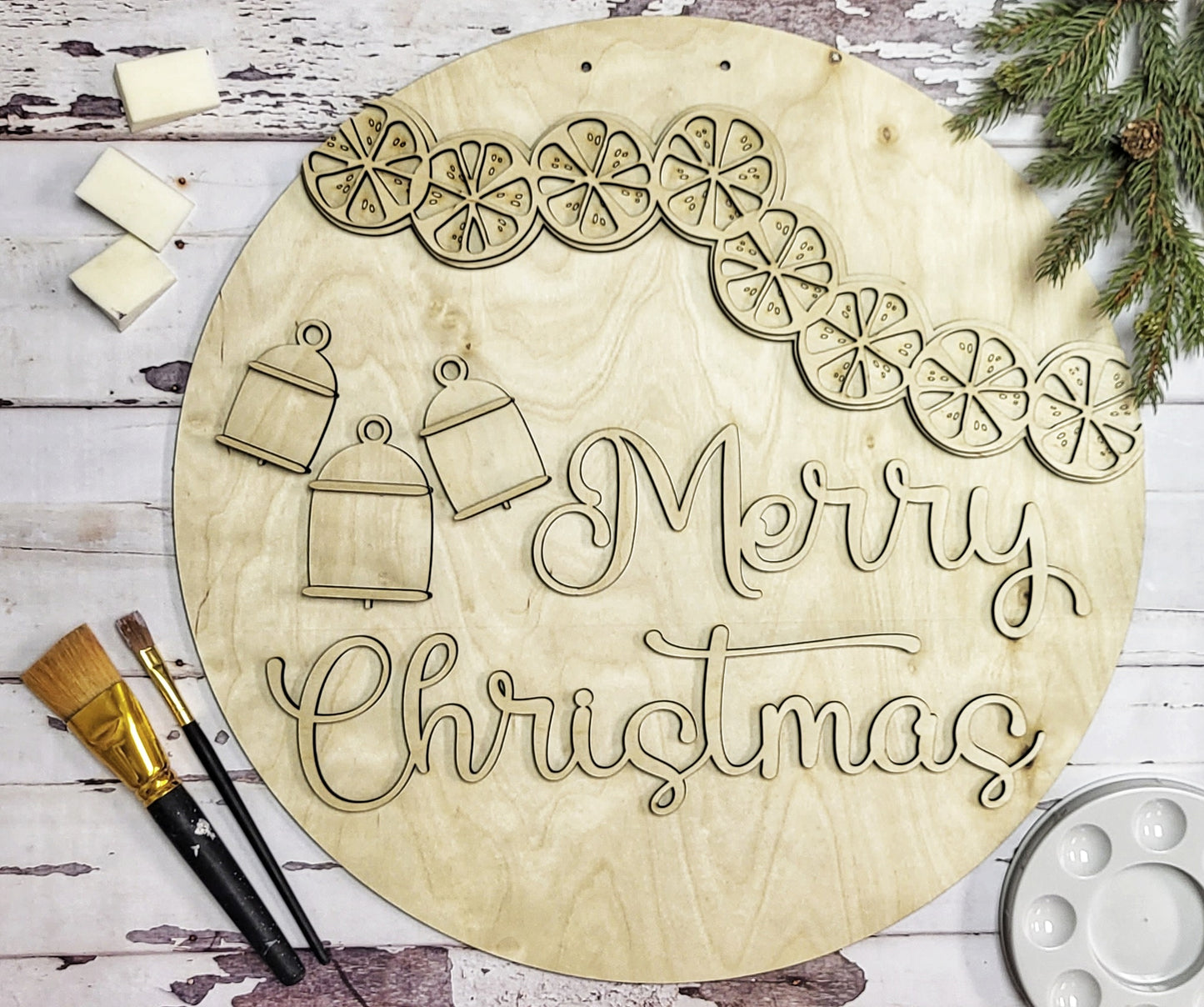 DIY Merry & Bright Round Wall Decor - unfinished DIY