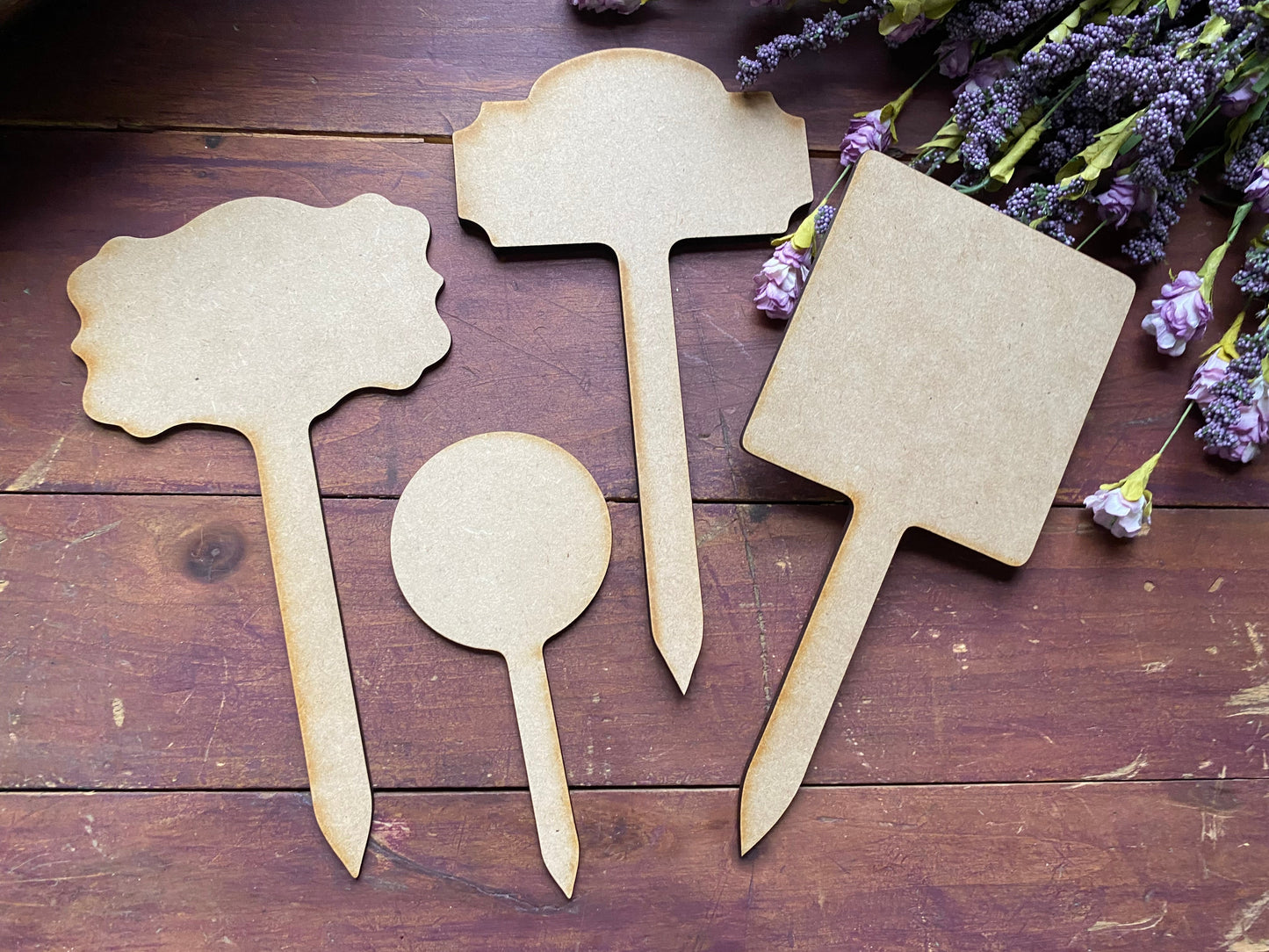 Decorative Garden Marker Set – 4-Piece Creative Stake Blanks (1/8” or 1/4” MDF) -DIY
