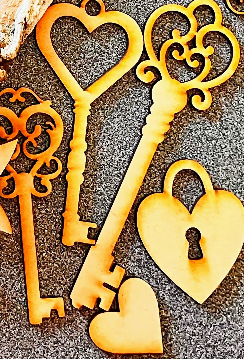 Curated Vintage Key Set – MDF Craft Embellishments (Set of 6)