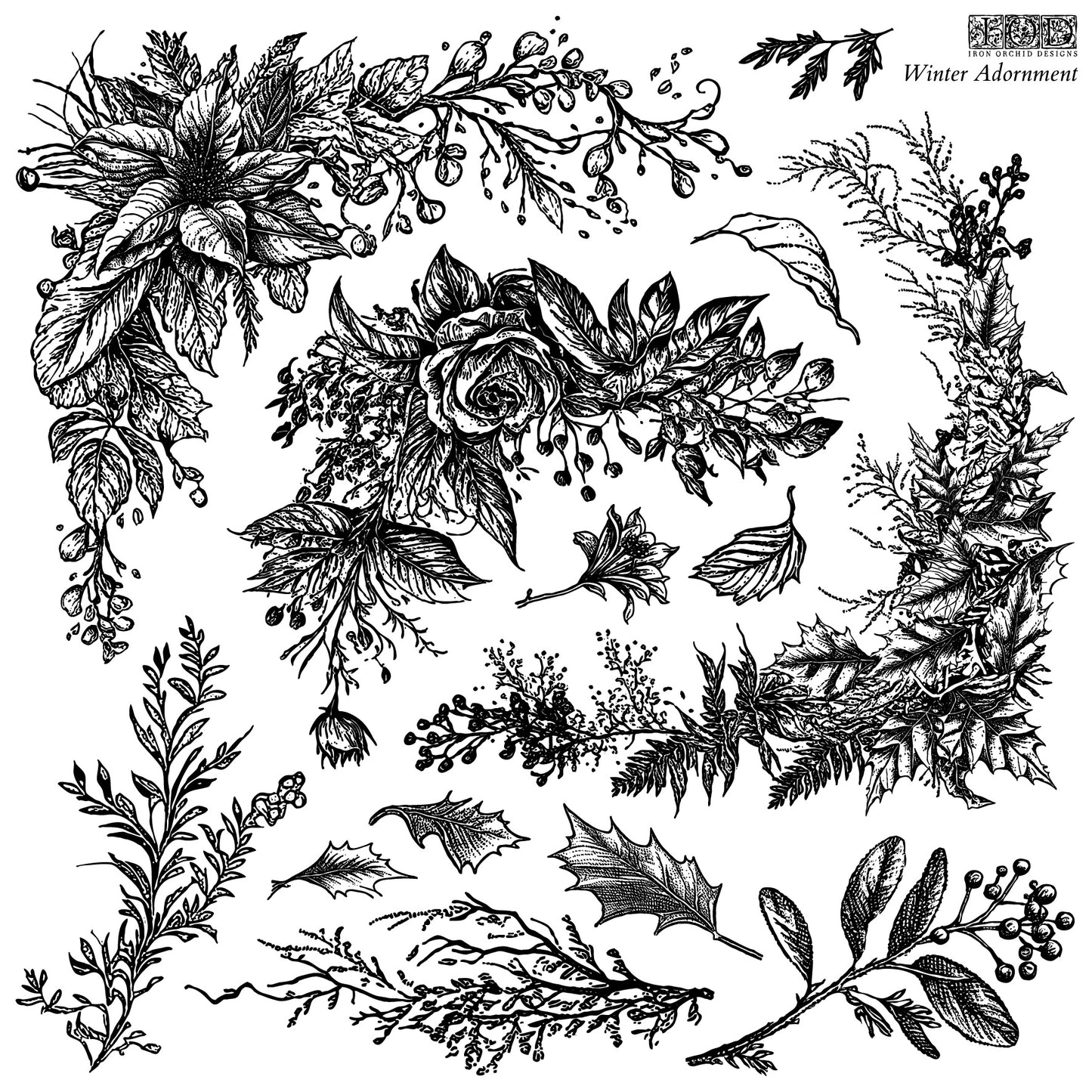 Winter Adornment IOD 12 x 12 Decor Stamp