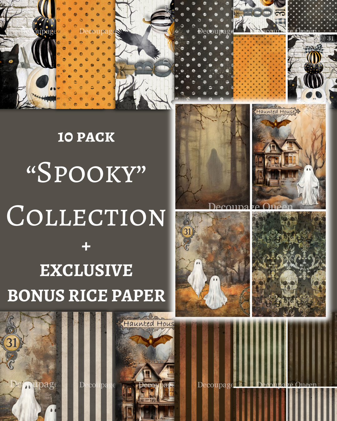 Fall 2025 Spooky 10 Pack w/ Bonus Paper ~ A3 Rice Paper Decoupage Queen
