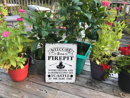 Rustic, Wood Welcome to our Firepit Camp Sign