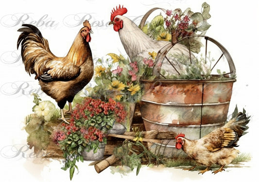 Farm Fresh chickens Rice Paper, A4 - Reba Rose Creations