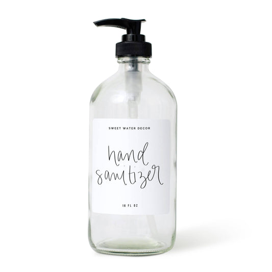 Sweet Water Decor - 16oz Clear Glass Hand Sanitizer Dispenser - White Label