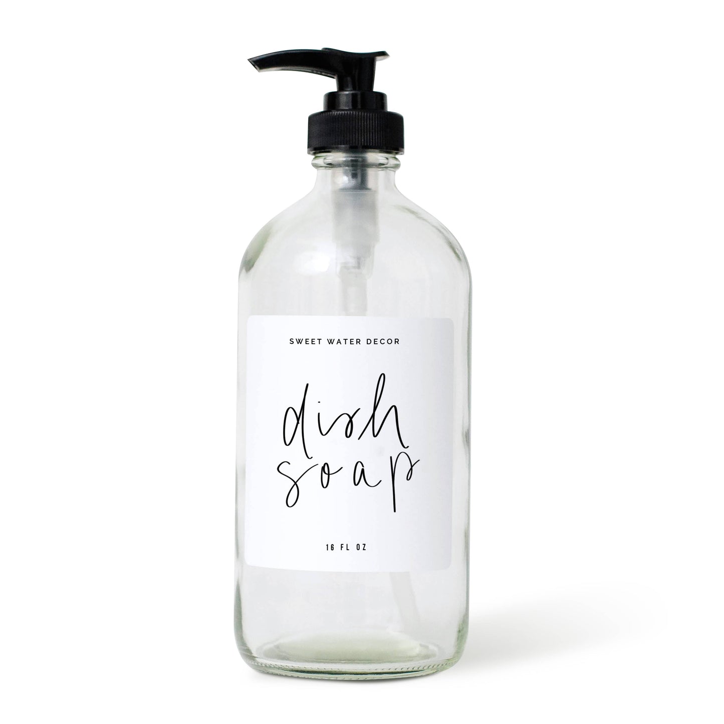 Sweet Water Decor - 16oz Clear Glass Dish Soap Dispenser - White Label