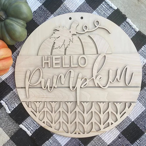 22'' Unfinished Door hanger Hello Pumpkin half