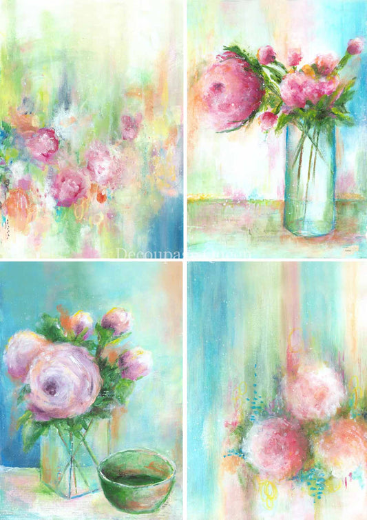 Ellen J Goods - 4 Cottage Roses Rice Paper