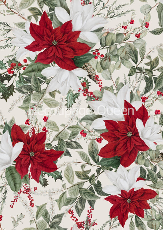 Christmas Floral White Rice Paper
