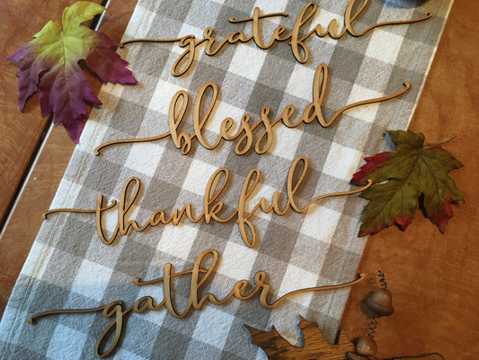Thanksgiving Plate Words – Set of 4 | Unfinished Laser Cut Wood