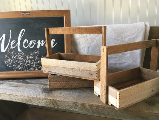 Small Handmade custom wooden basket with handle