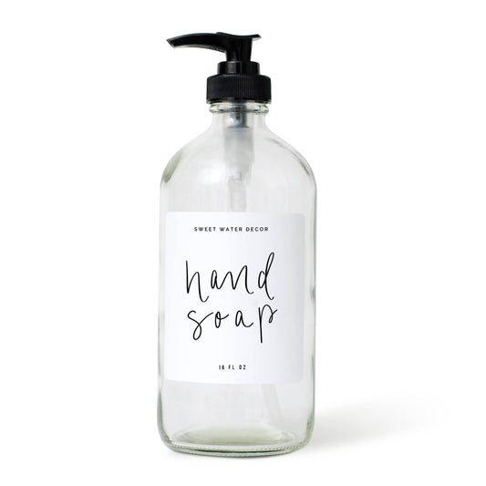 Sweet Water Decor - 16oz Clear Glass Hand Soap Dispenser - White Label