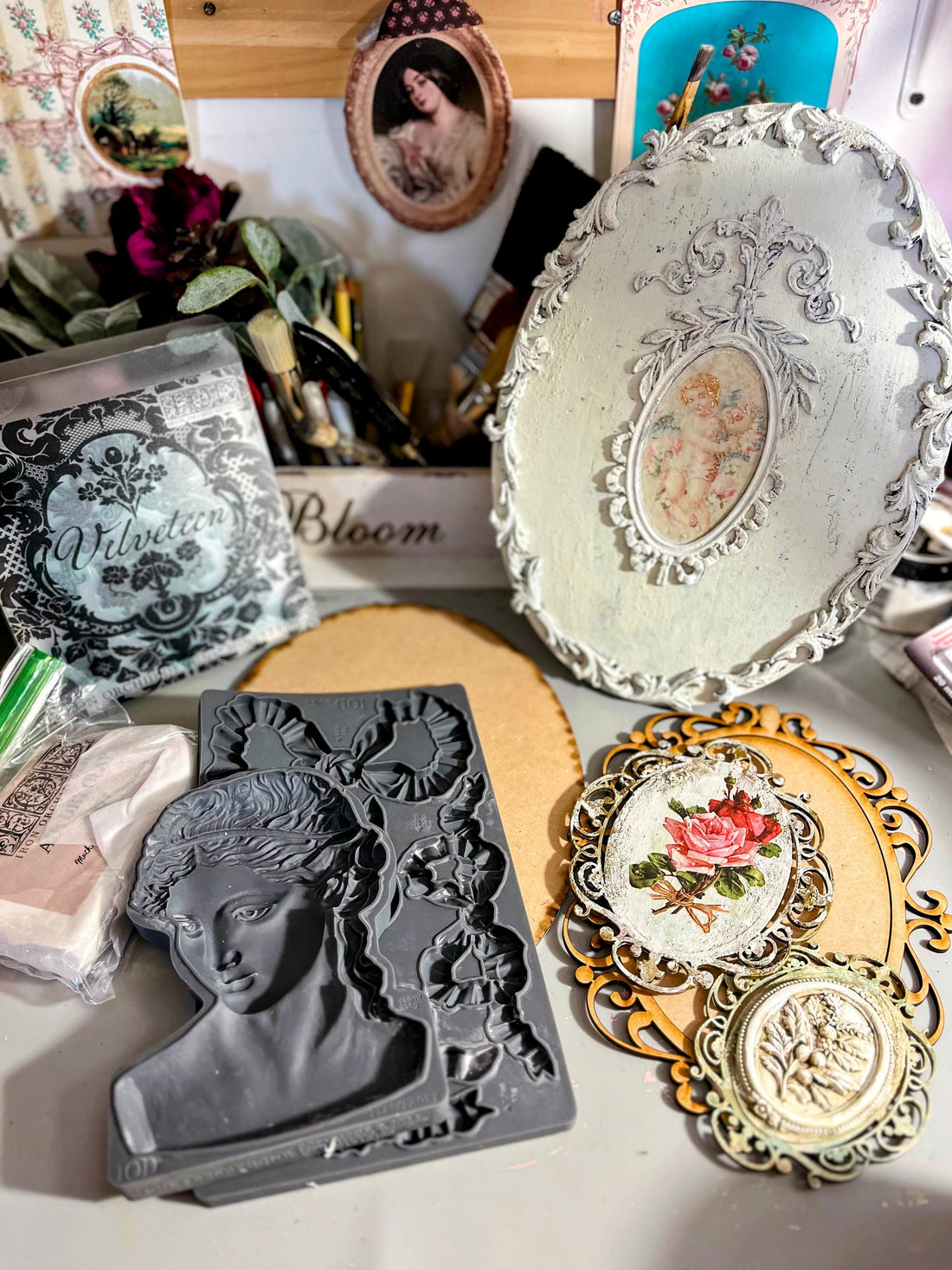 A Quiet Visit to My Worktable ~ Romantic Details: Creating with IOD Moulds at the Atelier