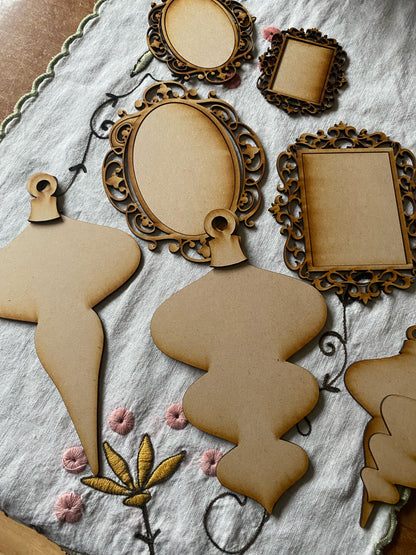 Ornament Bundle No. 3 – Vintage Ornament Quartet (4- Piece Laser Cut MDF Set) ~ DIY Surface