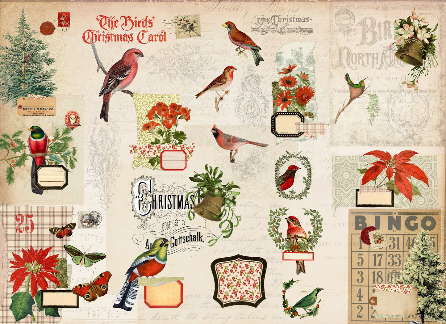 Christmas Flock -  Decoupage Paper - Roycycled Treasure
