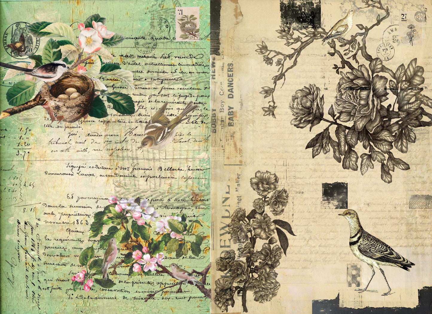 Pre - Order - Botanical Blocks -  Decoupage Paper - Roycycled Treasure