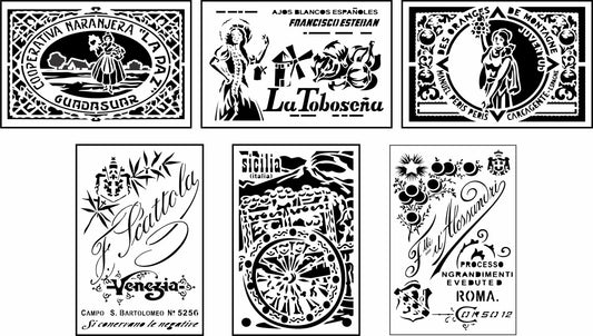 Italian Labels Mini Pack Stencils by JRV