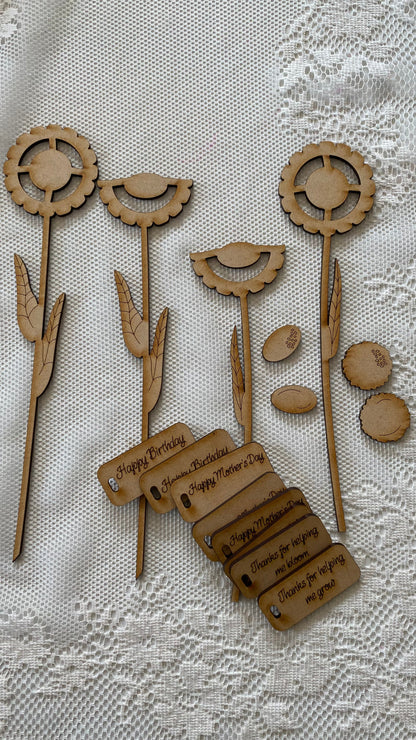 DIY Fabric Flower Picks Kit – Customizable Spring Craft with Bonus MDF Tags