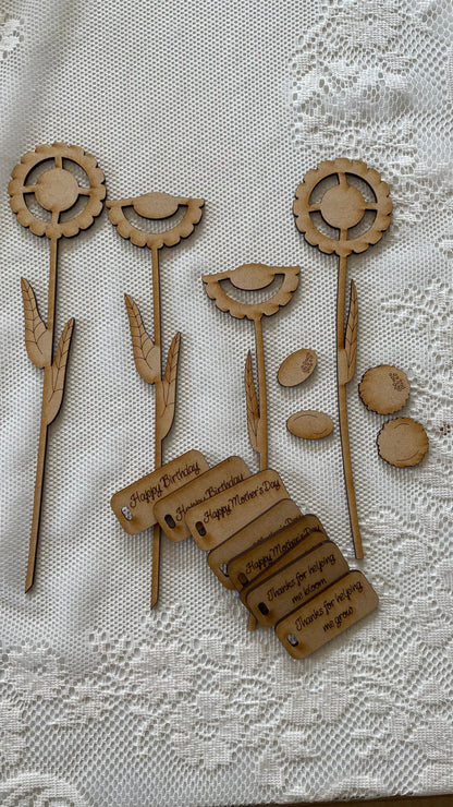 DIY Fabric Flower Picks Kit – Customizable Spring Craft with Bonus MDF Tags