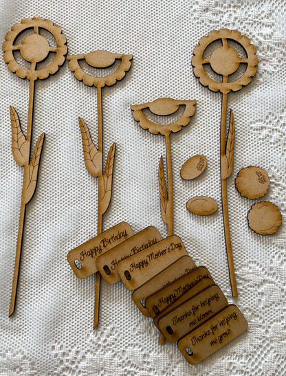 DIY Fabric Flower Picks Kit – Customizable Spring Craft with Bonus MDF Tags