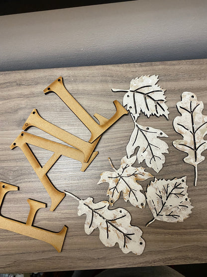 Fall Letter & Leaf DIY Surface Set | 1/4” MDF Laser Cut Craft Surfaces