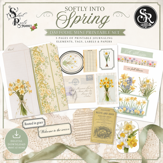 Softly Into Spring Daffodil Mini Printable Set | Digital Junk Journal Pages