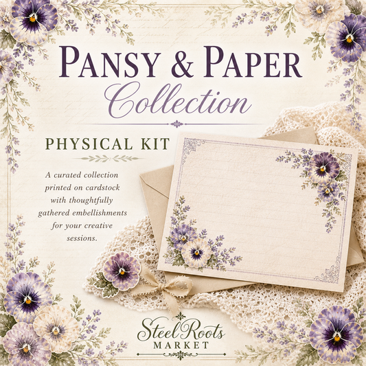 The Pansy & Paper Collection – Printed Creative Kit | A Mother’s Day Paper Crafting Bundle | Printed Paper Craft Kit for Junk Journaling & Mixed Media (Limited)| Printed Junk Journal + Embellishment Pack