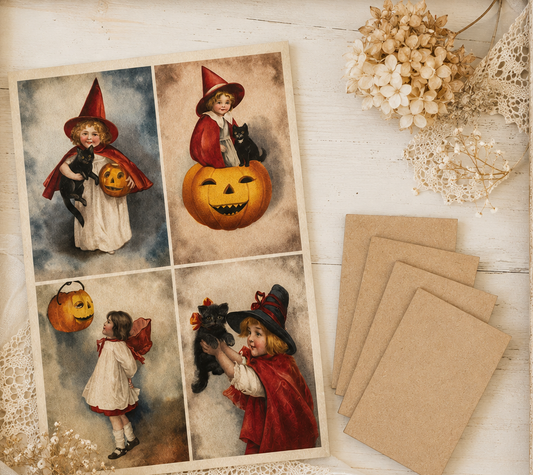 Vintage Halloween Postcard Mini Bundle | Rice Paper + 4 MDF Surfaces