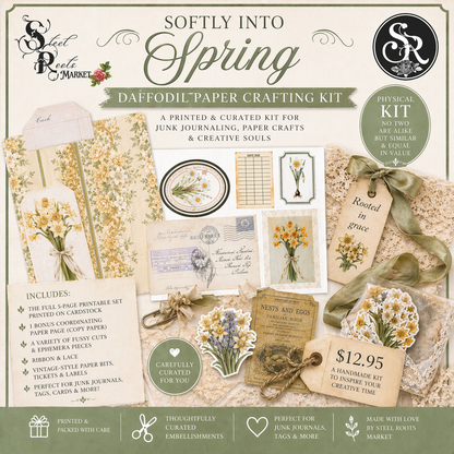 Softly Into Spring Daffodil Paper Crafting Kit | Printed Junk Journal + Embellishment Pack